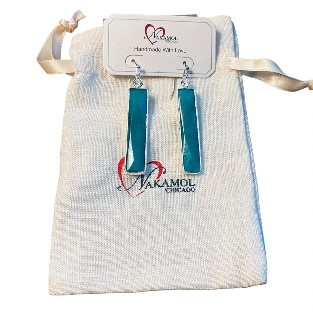 Nakamol Sterling Silver Turquoise Teal Chalcedony Rectangular Drop Earrings